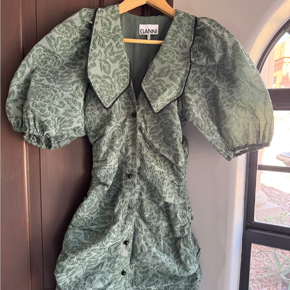Ganni Sage Green Textured Dress